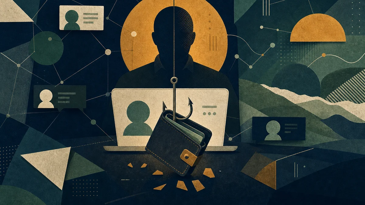 AI-generated editorial image for Job-Interview Wallet Drain Overshadows BitMEX Exit, covering job-interview crypto scams, wallet-drain allegations,…
