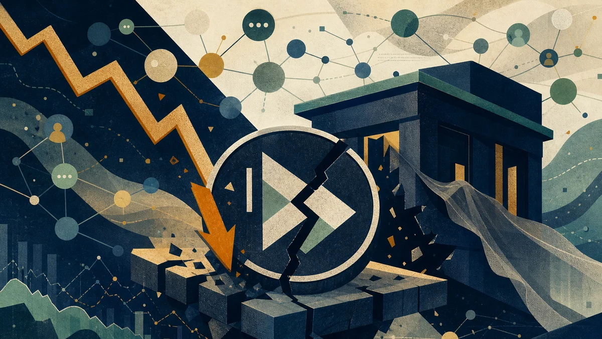 AI-generated editorial image for BitMart Wind-Down Puts BMX Token Risk in Focus, covering BMX token decline, BitMart exchange wind-down,…