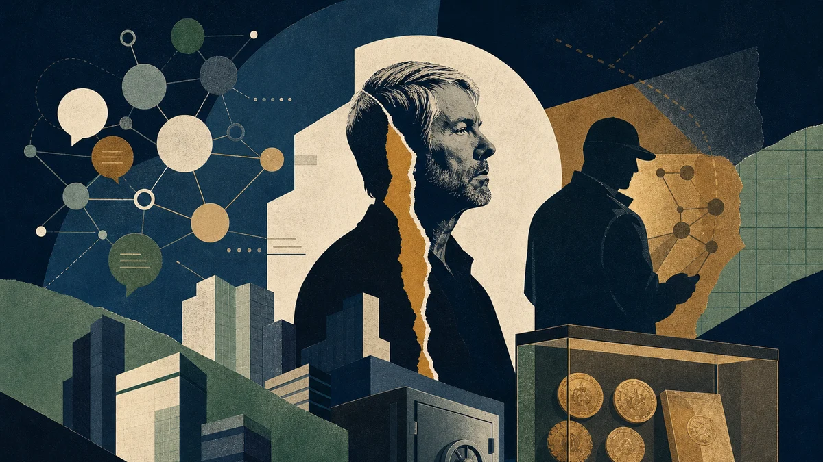 Editorial illustration for Strategy Sale Claim and Security Risks Lead Reddit Talk, covering Strategy Bitcoin holdings claim, corporate Bitcoin…