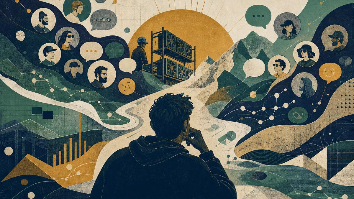 Editorial illustration for Humor and Mining Regret Drive Reddit’s Crypto Talk, covering crypto mining hindsight, mining regret, community nostalgia
