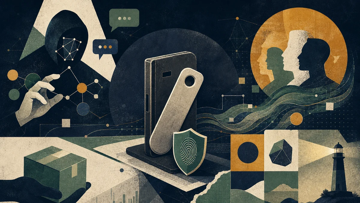 AI-generated editorial image for Hardware Wallet Security Leads Today's Reddit Debate, covering hardware wallet security incidents, AI-enabled…