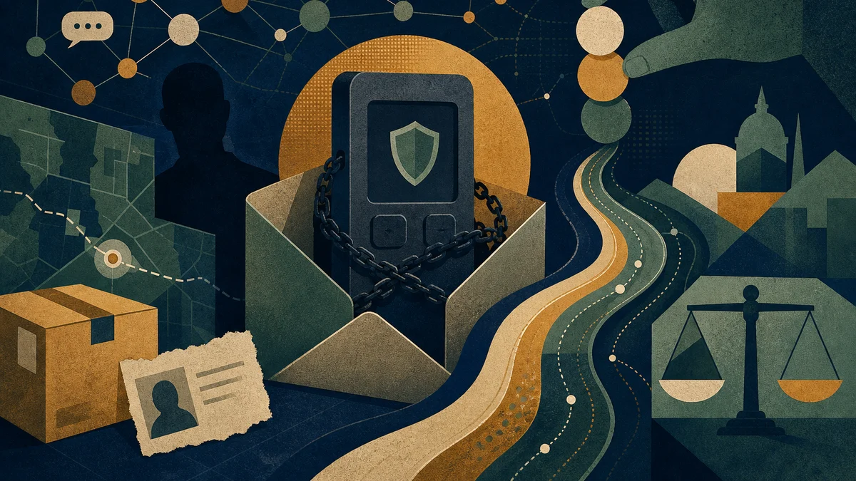 AI-generated editorial image for Trezor Address Leak Deepens Crypto Security Concerns, covering Trezor shipping-provider data exposure,…