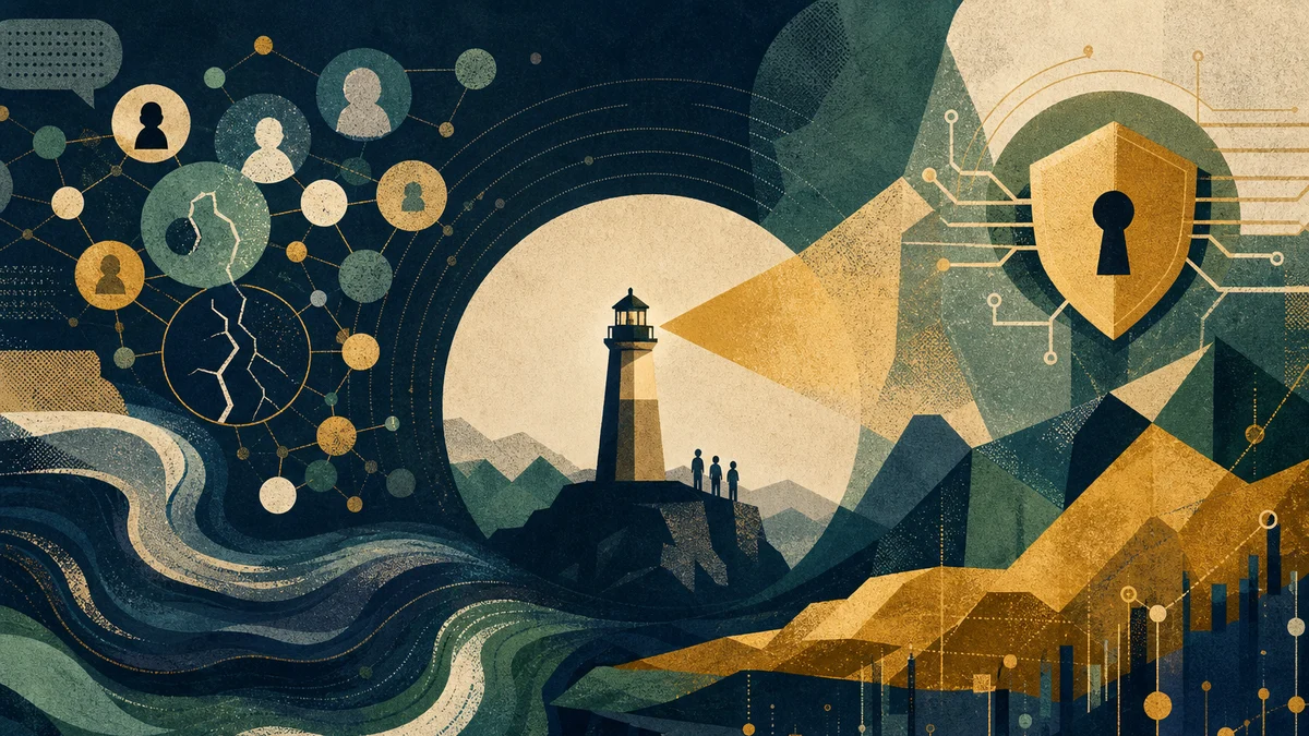 AI-generated editorial image for XRP Patience, Bitcoin Resilience, and Quantum Risk, covering XRP long-term holding frustration, Bitcoin network…