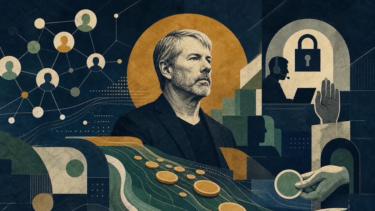 AI-generated editorial image for Strategy Purchase Speculation Meets Custody Friction, covering Strategy Bitcoin purchase speculation, Michael…