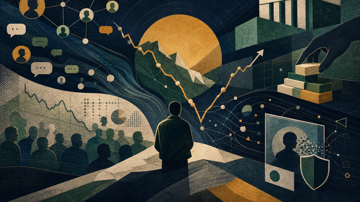AI-generated editorial image for Bitcoin Recovery Narratives Meet Retail Fatigue on Reddit, covering Bitcoin drawdown history, Bitcoin…