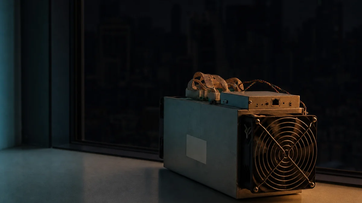 AI-generated editorial image for Failed Mining Hardware Meets US Bitcoin Seizure, covering failed Bitcoin mining operation, stranded mining…